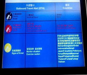 Sign at a Chinese airport - On India, 'Monitor Situation, Exercise Caution'